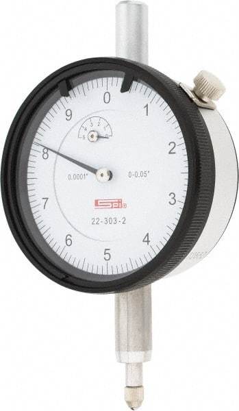 SPI - 0.05" Range, 0-10 Dial Reading, 0.0001" Graduation Dial Drop Indicator - 2.2" Dial, 0.01" Range per Revolution, 0.0007" Accuracy, Revolution Counter, Includes NIST Traceability Certification - Industrial Tool & Supply