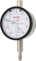 SPI - 5mm Range, 0-50 Dial Reading, 0.01mm Graduation Dial Drop Indicator - 42mm Dial, 0.5mm Range per Revolution, 0.016mm Accuracy, Includes NIST Traceability Certification - Industrial Tool & Supply
