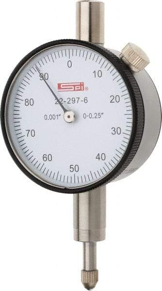 SPI - 1/4" Range, 0-100 Dial Reading, 0.001" Graduation Dial Drop Indicator - 1.61" Dial, 0.1" Range per Revolution, 0.001" Accuracy, Includes NIST Traceability Certification - Industrial Tool & Supply