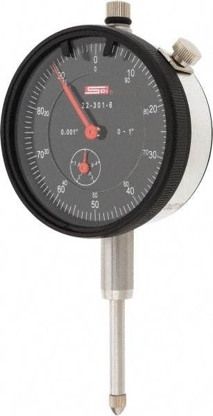 SPI - 1" Range, 0-100 Dial Reading, 0.001" Graduation Dial Drop Indicator - 2.2" Dial, 0.1" Range per Revolution, 0.002" Accuracy, Revolution Counter, Includes NIST Traceability Certification - Industrial Tool & Supply