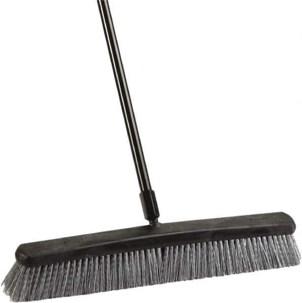 Harper Brush - 24" Rough Surface Synthetic Push Broom - 3" Bristle Length, Plastic Block, Threaded Handle Connection, Handle Included - Industrial Tool & Supply