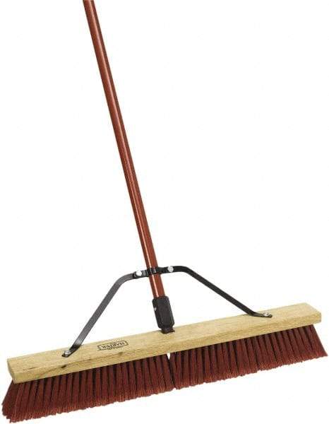 Harper Brush - 24" Medium Duty Synthetic Push Broom - 3" Bristle Length, Wood Block, Threaded Handle Connection, Handle Sold Separately - Industrial Tool & Supply