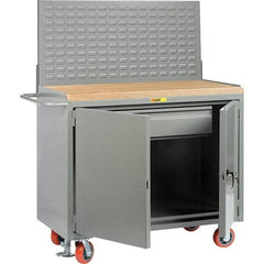 Little Giant - 3,600 Lb Capacity, 2 Shelf, 1 Drawer, 2 Door Mobile Bench Cabinet with Louvered Panel - 41" Wide x 24" Deep x 43" High, Steel, Gray - Industrial Tool & Supply