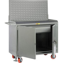 Little Giant - 3,600 Lb Capacity, 2 Shelf, 1 Drawer, 2 Door Mobile Bench Cabinet with Louvered Panel - 41" Wide x 24" Deep x 43" High, Steel, Gray - Industrial Tool & Supply