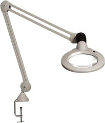 Vision Engineering - 45" Arm, Spring Suspension, Clamp Mount, LED, Light Gray, Magnifying Task Light - 9 Watts, 120 Volts, 2.25x Magnification - Industrial Tool & Supply