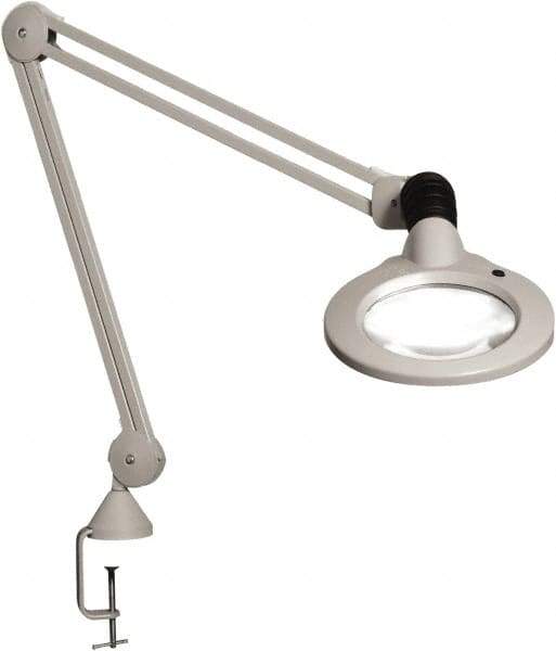 Vision Engineering - 30" Arm, Spring Suspension, Clamp Mount, LED, Light Gray, Magnifying Task Light - 9 Watts, 120 Volts, 2.25x Magnification - Industrial Tool & Supply