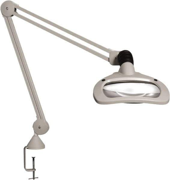 Vision Engineering - 45" Arm, Spring Suspension, Clamp Mount, LED, Light Gray, Magnifying Task Light - 6 Watts, 120 Volts, 2.25x Magnification - Industrial Tool & Supply