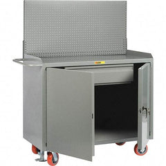 Little Giant - 3,600 Lb Capacity, 2 Shelf, 1 Drawer, 2 Door Mobile Bench Cabinet with Pegboard Panel - 41" Wide x 24" Deep x 43" High, Steel, Gray - Industrial Tool & Supply
