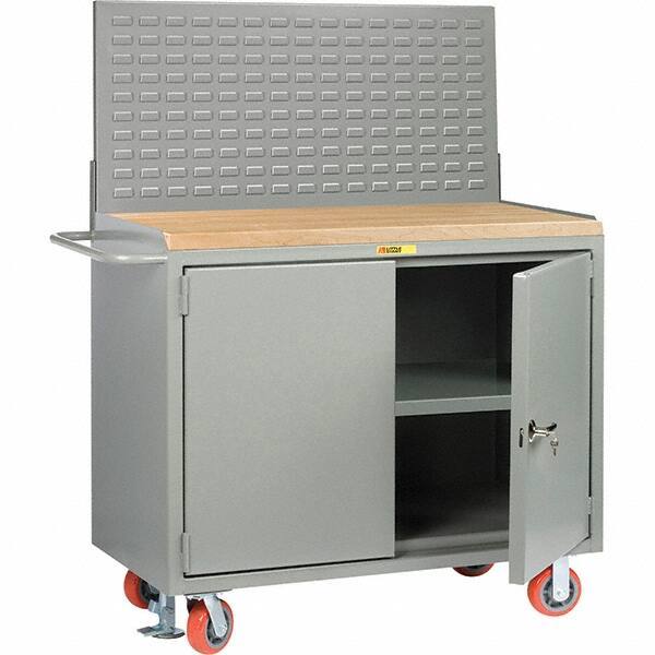 Little Giant - 3,600 Lb Capacity, 3 Shelf, 2 Door Mobile Bench Cabinet with Louvered Panel - 41" Wide x 24" Deep x 43" High, Steel, Gray - Industrial Tool & Supply