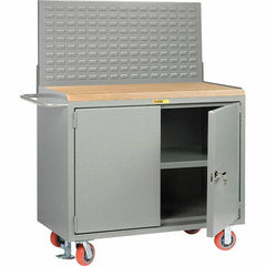 Little Giant - 3,600 Lb Capacity, 3 Shelf, 2 Door Mobile Bench Cabinet with Louvered Panel - 53" Wide x 24" Deep x 43" High, Steel, Gray - Industrial Tool & Supply