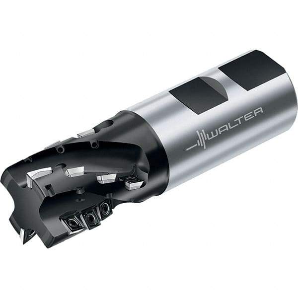 Walter - 20mm Cut Diam, 27mm Max Depth of Cut, 20mm Shank Diam, 86mm OAL, Indexable Square Shoulder Helical End Mill - Weldon Shank, 90° Lead Angle, Through Coolant, Series M4256 - Industrial Tool & Supply