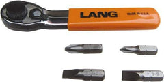 Lang - 5 Piece, Silver/Orange/Black Ratcheting Bit Driver Set - For Use with Various Applications - Industrial Tool & Supply