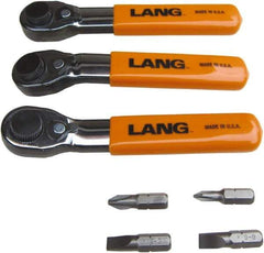 Lang - 7 Piece, Silver/Orange/Black Ratcheting Bit Driver Set - For Use with Various Applications - Industrial Tool & Supply