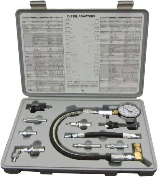 Lang - 10 Piece Dial Engine Compression Test Kit - 1,000 Max Pressure, PSI Scale - Industrial Tool & Supply