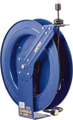 CoxReels - 16 AWG, 100' Cable Length, Cord & Cable Reel with Outlet End - 1 Outlet, NEMA 5-15R, 13 Amps, 115 Volts, SJO Cable, Blue Reel, Spring Driven Reel - Industrial Tool & Supply