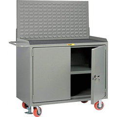 Little Giant - 3,600 Lb Capacity, 3 Shelf, 2 Door Mobile Bench Cabinet with Louvered Panel - 53" Wide x 24" Deep x 43" High, Steel, Gray - Industrial Tool & Supply