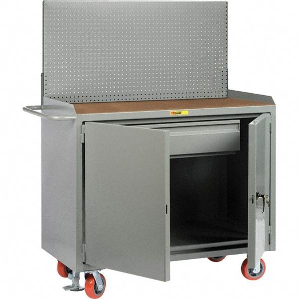 Little Giant - 3,600 Lb Capacity, 2 Shelf, 1 Drawer, 2 Door Mobile Bench Cabinet with Pegboard Panel - 41" Wide x 24" Deep x 43" High, Steel, Gray - Industrial Tool & Supply