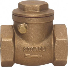 Value Collection - 1-1/2" Brass Check Valve - Check Swing, FNPT x FNPT, 200 WOG - Industrial Tool & Supply