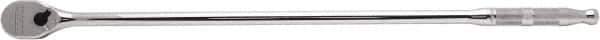 Proto - 1/2" Drive Pear Head Ratchet - Full Polish Chrome Finish, 26" OAL, 90 Gear Teeth, Extended Handle, Reversible Head - Industrial Tool & Supply