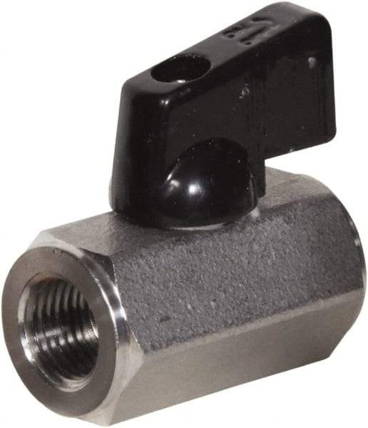 Value Collection - 1/4" Pipe, Full Port, Stainless Steel Miniature Ball Valve - Inline - Two Way Flow, FNPT x FNPT Ends, Wedge Handle, 1,000 WOG, 150 WSP - Industrial Tool & Supply