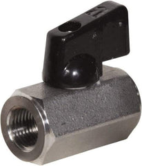 Value Collection - 3/8" Pipe, Full Port, Stainless Steel Miniature Ball Valve - Inline - Two Way Flow, FNPT x FNPT Ends, Wedge Handle, 1,000 WOG, 150 WSP - Industrial Tool & Supply