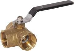 Value Collection - 3/4" Pipe, Standard Port, Brass Diverter Ball Valve - Inline - Three Way Flow, FNPTF x FNPTF x FNPTF Ends, Lever Handle, 600 WOG, 150 WSP - Industrial Tool & Supply