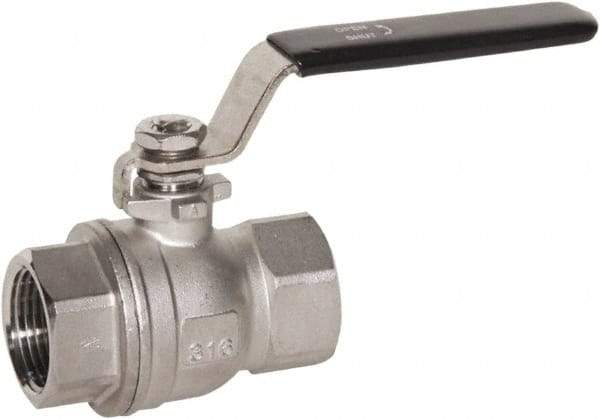 Value Collection - 1/2" Pipe, Full Port, Stainless Steel Standard Ball Valve - 2 Piece, FNPT x FNPT Ends, Lever Handle, 600 WOG, 150 WSP - Industrial Tool & Supply
