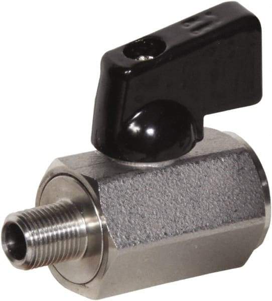 Value Collection - 1/8" Pipe, Full Port, Stainless Steel Miniature Ball Valve - Inline - Two Way Flow, MNPT x FNPT Ends, Wedge Handle, 1,000 WOG, 150 WSP - Industrial Tool & Supply