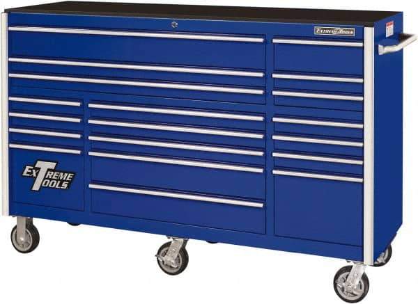 EXTREME TOOLS - 19 Drawer Steel/Aluminum Tool Roller Cabinet - 72" Wide x 47" High x 25" Deep, Ball Bearing Drawer Slides, Blue - Industrial Tool & Supply