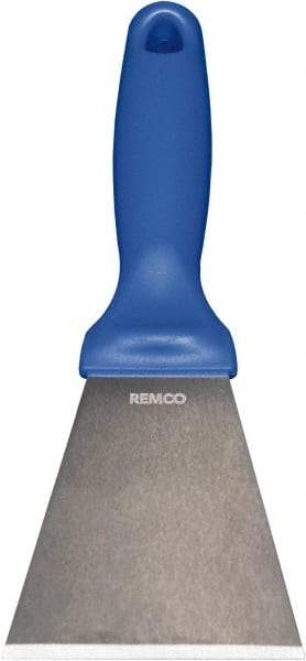 Remco - Stiff Stainless Steel Beveled Scraper - 3" Blade Width x 3-1/2" Blade Length, 5-13/32" Long Ergonomic Polypropylene Handle - Industrial Tool & Supply