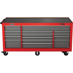 Proto - 48,654 Lb Capacity, 18 Drawer Mobile Power Workstation - 88-1/4" Wide x 27" Deep x 46-3/8" High, Steel, Safety Red & Gray - Industrial Tool & Supply