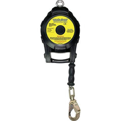 PRO-SAFE - 50' Long, 350 Lb Capacity, Galvanized Steel Cable Self-Retracting Lifeline - 3/16" Diam, Steel Locking Snap Hook Connector, Alloy Steel Zinc Plated Carabiner Connector, Metallic/Black - Industrial Tool & Supply