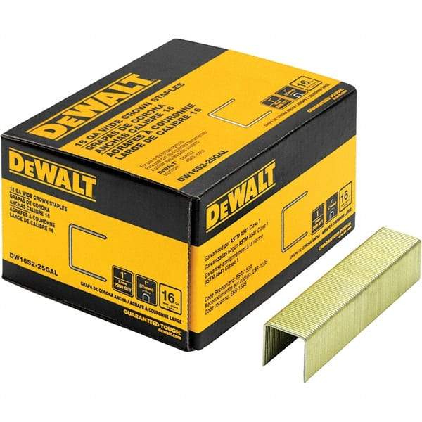 DeWALT - 1" Long x 1/16" Wide, 16 Gauge Crowned Construction Staple - Steel, Galvanized Finish - Industrial Tool & Supply