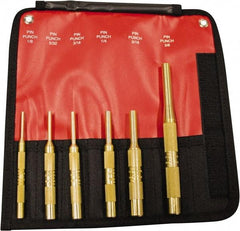 Mayhew - 6 Piece, 1/8 to 3/8", Pin Punch Set - Round Shank, Brass, Comes in Pouch - Industrial Tool & Supply