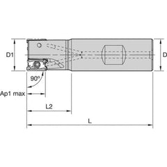 Kennametal - 1" Cut Diam, 11mm Max Depth of Cut, 1" Shank Diam, 4.03" OAL, Indexable Square Shoulder End Mill - LNGU110408SRGE Inserts, Weldon Shank, 0° Lead Angle, Through Coolant, Series Mill 4-11 - Industrial Tool & Supply