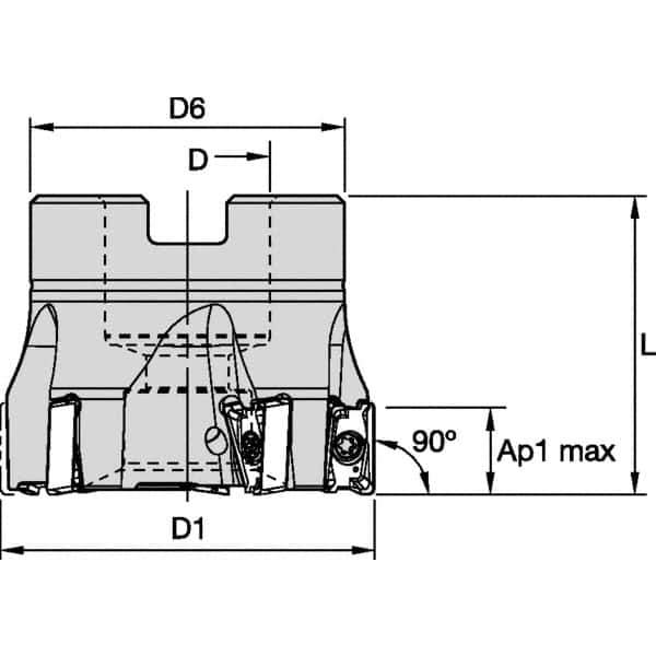 Kennametal - 9 Inserts, 63mm Cut Diam, 22mm Arbor Diam, 11mm Max Depth of Cut, Indexable Square-Shoulder Face Mill - 0° Lead Angle, 40mm High, LNGU110408SRGE Insert Compatibility, Through Coolant, Series Mill 4-11 - Industrial Tool & Supply