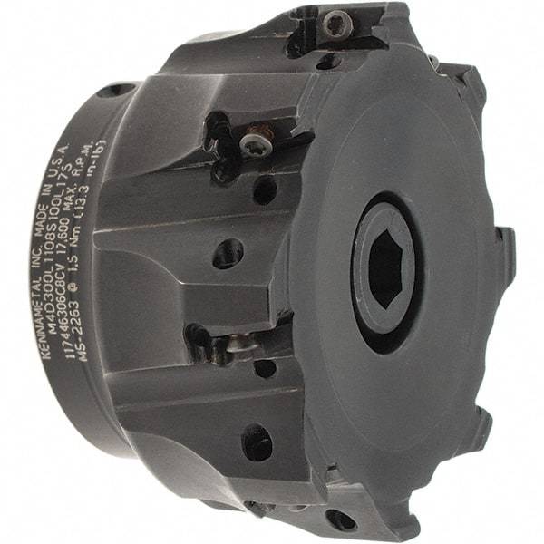 Kennametal - 8 Inserts, 3" Cut Diam, 1" Arbor Diam, 11mm Max Depth of Cut, Indexable Square-Shoulder Face Mill - 0° Lead Angle, 1-3/4" High, LNGU110408SRGE Insert Compatibility, Through Coolant, Series Mill 4-11 - Industrial Tool & Supply