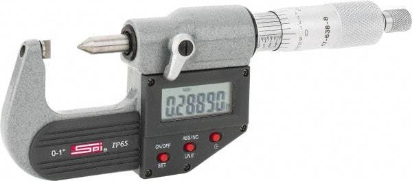 SPI - 0 to 1 Inch Measurement, 0.0001 Inch Accuracy, Electronic Crimp Height Micrometer - 0.00005 Inch Resolution, Ratchet Stop Thimble, LR44 Battery - Industrial Tool & Supply
