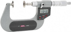 SPI - 1 to 2", IP54, Ratchet Stop Thimble, Electronic Disc Micrometer - 0.0002" Accuracy, 0.79" Disc, 0.00005" Resolution, 0.31" Spindle Diam, Steel Face, NIST Traceability Certification Included - Industrial Tool & Supply