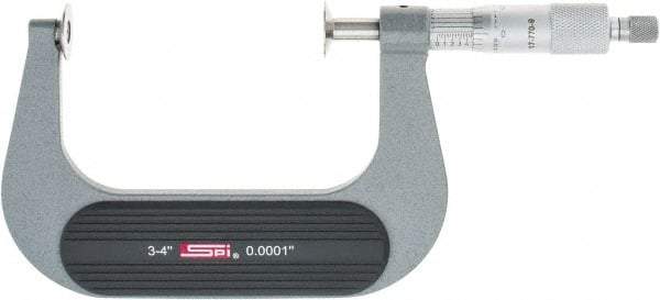 SPI - 3 to 4", Ratchet Stop Thimble, Mechanical Disc Micrometer - 0.0002" Accuracy, 0.79" Disc, 0.0001" Resolution, 0.31" Spindle Diam, Steel Face, NIST Traceability Certification Included - Industrial Tool & Supply