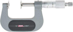 SPI - 1 to 2", Ratchet Stop Thimble, Mechanical Disc Micrometer - 0.0002" Accuracy, 0.79" Disc, 0.0001" Resolution, 0.31" Spindle Diam, Steel Face, NIST Traceability Certification Included - Industrial Tool & Supply