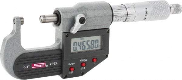 SPI - Electronic, 0 to 1" Measurement, Painted Finish Carbide Face Ball Anvil Micrometer - 0.00005" Graduation, Ratchet Stop Thimble - Industrial Tool & Supply