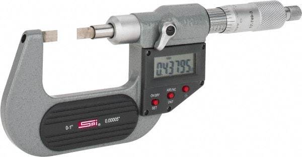 SPI - 0mm to 25mm Electronic Painted Blade Micrometer - 0.003mm Accuracy, 0.75mm Blade Thickness, Ratchet Stop Thimble - Industrial Tool & Supply
