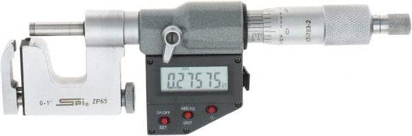 SPI - 0 to 1 Inch Range, Carbide Face, Chrome Plated Electronic Multi Anvil Micrometer - Ratchet Stop Thimble, 0.00005" Graduation, 0.0001" Accuracy - Industrial Tool & Supply