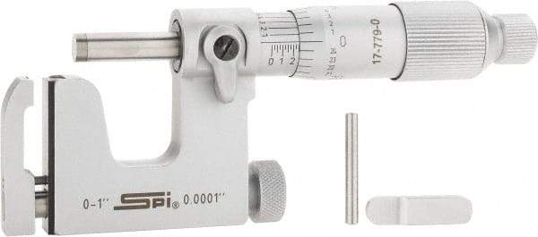 SPI - 0 to 1 Inch Range, Carbide Face, Chrome Plated Mechanical Multi Anvil Micrometer - Ratchet Stop Thimble, 0.0001" Graduation, 0.0001" Accuracy - Industrial Tool & Supply