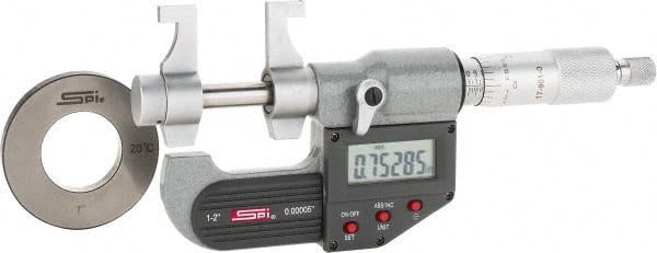 SPI - 1 to 2" Range, 0.00005" Resolution, Ratchet Stop Thimble, Electronic Inside & Tubular Micrometer - Industrial Tool & Supply