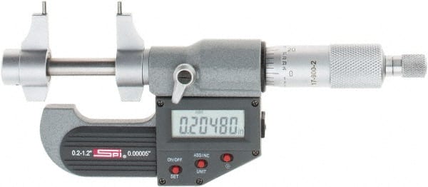 SPI - 0.2 to 1.2" Range, 0.00005" Resolution, Ratchet Stop Thimble, Electronic Inside & Tubular Micrometer - Industrial Tool & Supply