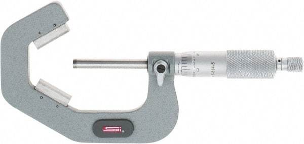 SPI - 1 to 2 Inch Measurement, 3 Flutes Measured, Ratchet Stop Thimble, Mechanical V Anvil Micrometer - 0.0002 Inch Accuracy, Carbide Face - Industrial Tool & Supply