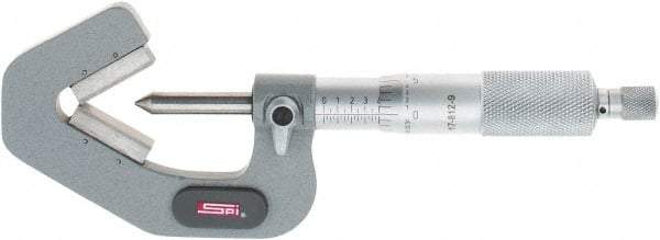 SPI - 0.09 to 1 Inch Measurement, 3 Flutes Measured, Ratchet Stop Thimble, Mechanical V Anvil Micrometer - 0.0001 Inch Accuracy, Carbide Face - Industrial Tool & Supply