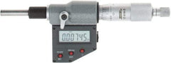 SPI - 0 to 25mm Range, 6.5mm Spindle Diameter, 28.5mm Spindle Length, 160mm OAL, Electronic Micrometer Head - 0.00005" Resolution, 0.0001" Accuracy, Carbide Measuring Face, Data Output - Industrial Tool & Supply